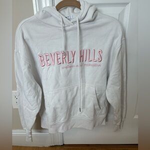 Garage White Hoodie with Pink Embroidery